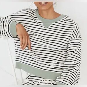 Madewell MWL Velour Crewneck Sweatshirt in Stripe, XS